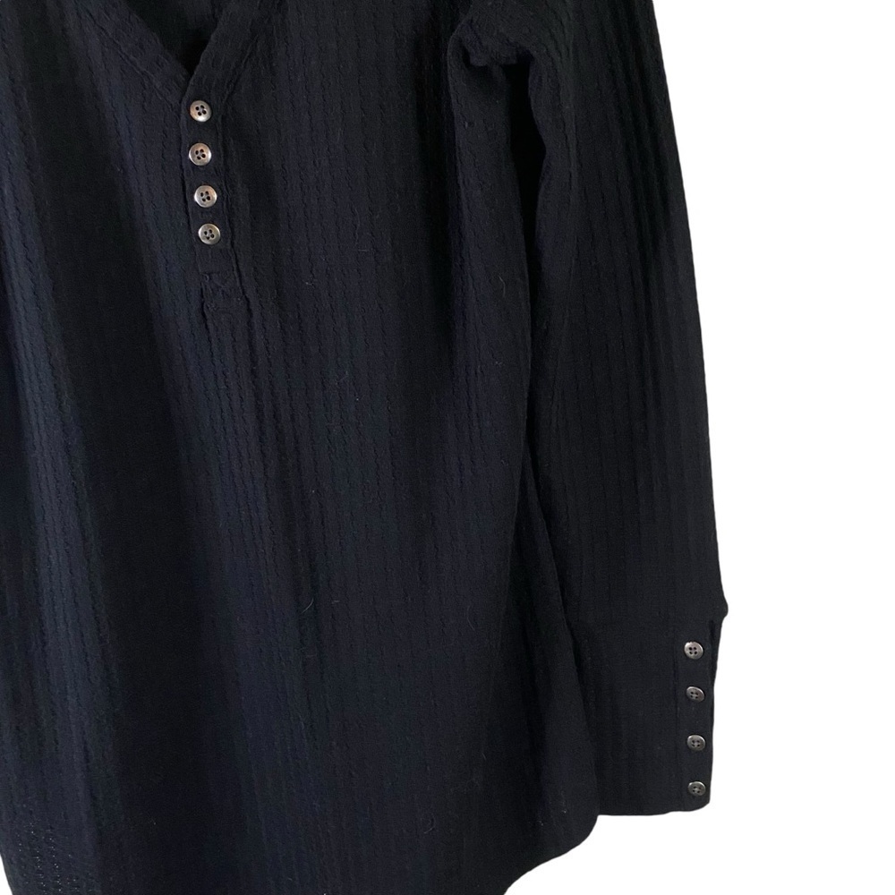 Chaser Women’s Waffle Knit Henley Shirt Top Black V-Neck Long Sleeve S Thermal - Picture 3 of 12